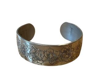 Vintage Kirk Stieff Pewter Wide Cuff Bracelet March Jonquil Flower 900-3